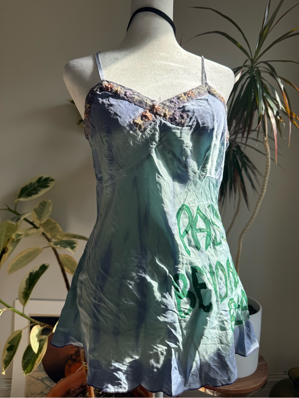 2000s Guess watercolor Green & Lavender Silk 100% Cami